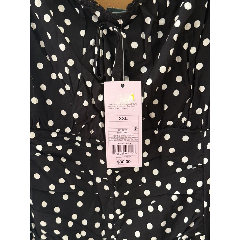 Wild Fable Women's Ruched Mini A-Line Dress Size XXL Black/White Polka Dots NWT - Picture 10 of 10